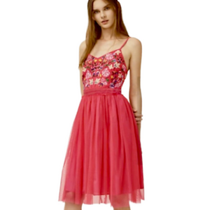 French Connection Red Genoa Embroidered Bodice In Azalea Dress Women’s Size 2